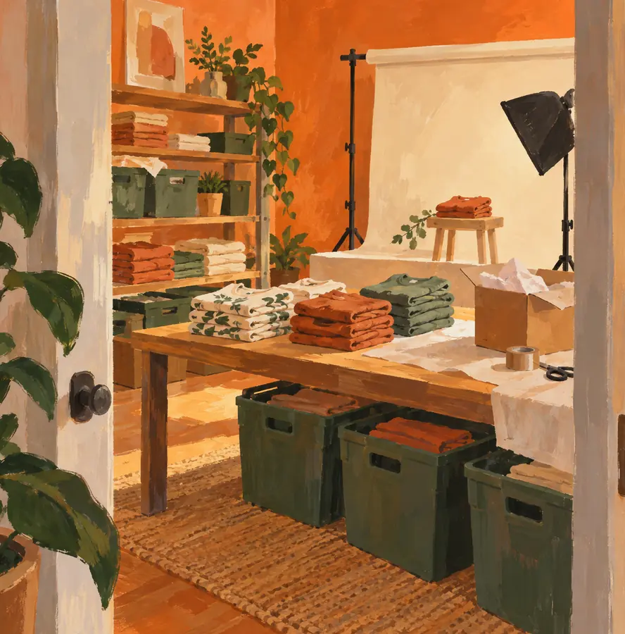 Illustration of online retail businesses equipment and workspace